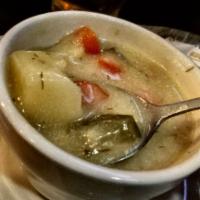 Dill Pickle Soup · Cup of dill pickle soup