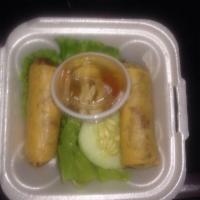 Spring Roll · Shredded vegetables, clear noodles, minced beef, and shrimp wrapped and deep-fried. Served w...