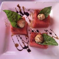 Caprese Salad · Traditional Caprese, sliced riped tomatoes topped with fresh mozzarella cheese, fresh basil ...