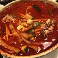 Spicy Seafood Udon Champon Noodle Soup · 