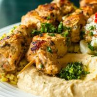 Vegetarian Platter · Falafel, hummus, baba and Greek salad.