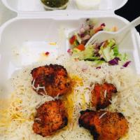 Chicken Kabob · Comes with 1 skewer of meat, rice, and salad.