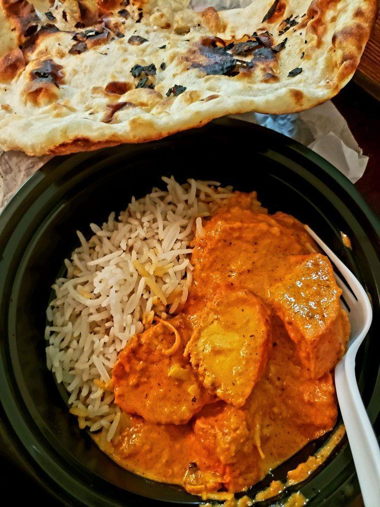 Chicken Tikka Masala · Creamy grilled chicken simmered in a velvety sauce with a subtle flavor. Boneless and served with basmati rice.