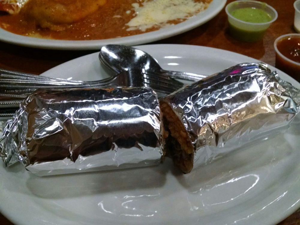 Regular Burrito · Rice, beans, mexican salsa, meat.