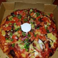 Maui Pizza · Spicy red sauce, original crust, mozzarella cheese, smoked ham, smoked crispy bacon, juicy p...