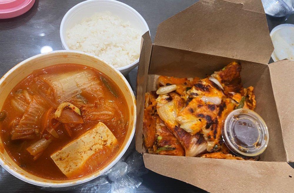 Kimchi Stew · Kimchi, pork , tofu, and veggies in a spicy broth. Served with a side of rice.