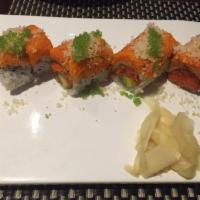 Spicy Lover's Roll · Spicy tuna and avocado with spicy salmon, crunch, caviar on top.