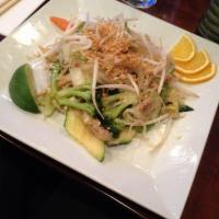 Pad Thai · Thai rice noodle with bean sprout and scallion , peanut and lime.