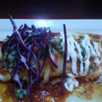 Burrito Ranchero · Big burrito filled with grilled chicken and rice and beans topped with salsa ranchera and pi...