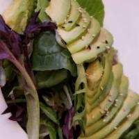 Avocado Salad · Fresh cut avocado, mix green with ginger dressing.