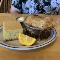 Nellie Bea's Chicken Pot Pie · Served with honey cornbread and honey butter.