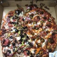 Diablo · Jalapeno, red onions, pepperoni, bacon and Italian sausage with tapatio marinated crust.