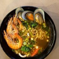 Spicy Seafood Soup · Shrimp, scallop and mussels crab stick.