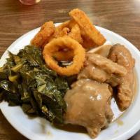 Smothered Fried Chicken Dinner · *Chicken breast is extra