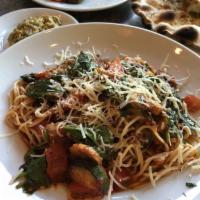 Angel Hair Pasta · Baby spinach, mushrooms, tomatoes, zucchini and squash, tossed in a light marinara sauce, to...