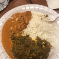 Saag Paneer · Homemade cheese cooked with spinach, cream and spices. Served with rice. 