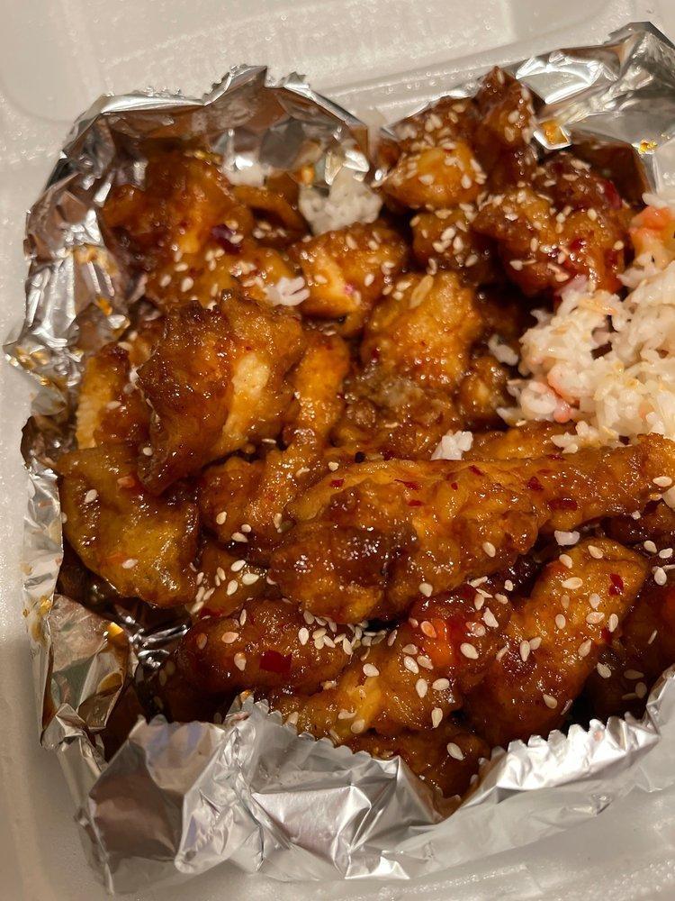 Sesame Chicken · Hot and spicy. Crispy white meat chicken, with sweet and spicy sesame sauce.