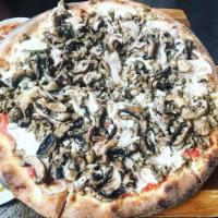 Sausage, Mushroom and Onion Pizza · Red pie. House-made Italian pork sausage, roasted mixed mushrooms and shallots