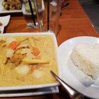 Yellow Curry · Baby corn, carrots, onion, potato, coconut milk and yellow curry paste.