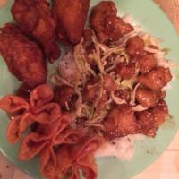 Sesame Chicken Mongolian Beef Shrimp Lo Mein · 
