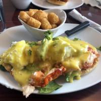Lobster Benedict · Butter poached lobster and seafood blend, spinach, poached eggs, house hollandaise, scallion...