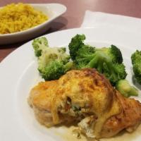 Chicken Imperial · Sauteed boneless chicken breast, topped with jumbo lump crab imperial. Gluten free.