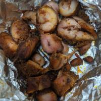 BBQ Chicken · Boneless skinless chicken thigh, smoked and braised in BBQ sauce.
