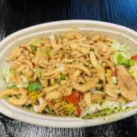 Cilantro Onion Bowl · Tangy basmati rice, white beans, roasted chicken, pepper Jack cheese, cilantro, bell peppers...