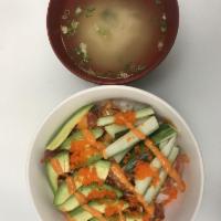 Spicy Ahi Donburi · Please specify if you do not want fish eggs (Tobikko).
Plus Miso Soup
