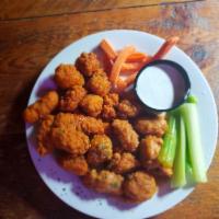 Boneless Wings · Served with celery and carrots and choice or ranch or bleu cheese.
