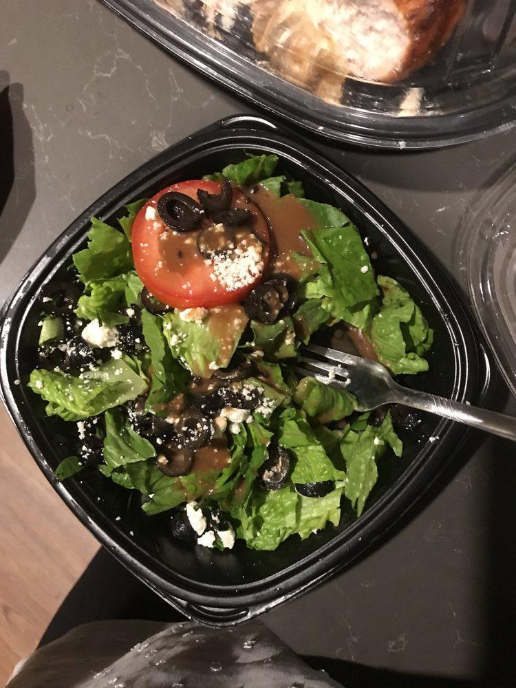 Greek Salad · Romaine lettuce, Roma tomatoes, feta, black olives, red onions, served with balsamic dressing.