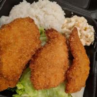 Island White Fish · Tender white fish filet, lightly marinated and breaded with Japanese panko bread crumbs.