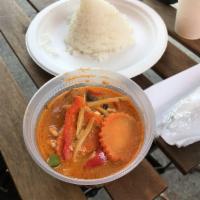 Red Curry · Coconut curry, eggplants, string beans, bell peppers, bamboo shoots and basil leaves. Served...