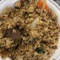 Basil Fried Rice · Onions, bell peppers, carrot, basil, chili paste and egg. Spicy.