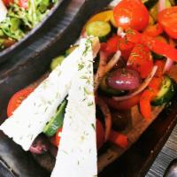 Greek Salad · Romaine lettuce, cherry tomato, cucumber, red onion, bell pepper, feta cheese, dill, olive a...