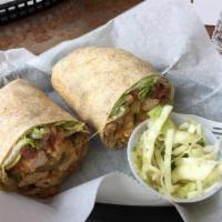 Buffalo Chicken Wrap · Boneless Buffalo tenders, romaine lettuce, cheddar and chunky bleu cheese dressing.