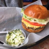 Hilltop Classic Burger · Lettuce, tomato, red onion, pickle, American cheese and Thousand Island on a fresh brioche b...