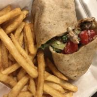 Chicken Tzatziki Wrap · Your choice of wrap filled with grilled chicken, sliced cucumbers & tomatoes, spring greens ...