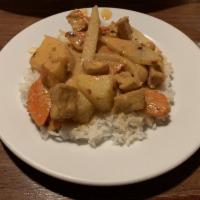 Massaman Curry · Chicken with massaman curry paste in coconut milk, carrot, onions, potatoes and toppled with...