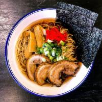 Tonkotsu Ramen · Pork broth, thin noodle, pork chashu, nori, soft boiled egg, and green scallion.