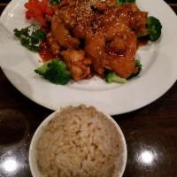 Sesame Chicken · Fried battered chicken in sweet tangy honey sauce.