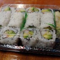 California Roll · Avocado, cucumber and crab meat.