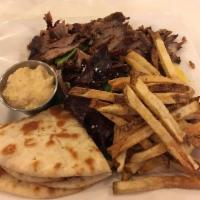 Pork Gyro Platter · Toasted pita, choice of spread and side.