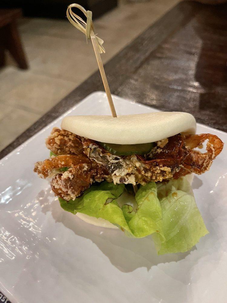 Softshell Bao · soft shell crab, lettuce, pickled cucumber, spicy mayo