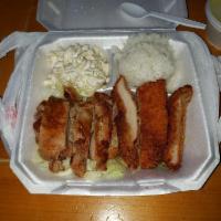 Chicken Katsu · Entree includes rice and macaroni salad