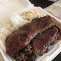 Hawaiian BBQ Beef · Entree includes rice and macaroni salad