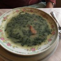 Caldo Verde · Kale soup with potatoes and Portuguese pork sausage.