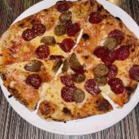 Sausage Pizza · Pepperoni, sausage, mozzarella and tomato sauce.