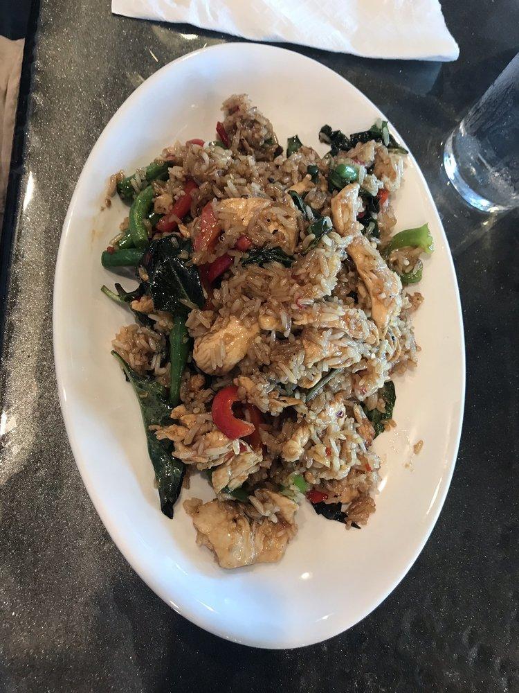 Basil Fried Rice · Fried rice with meat, Egg, Green beans, Onions, Bell peppers, and fresh Basils.