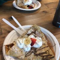 West Union Crepe · Strawberries, banana, nutella and whipped cream.